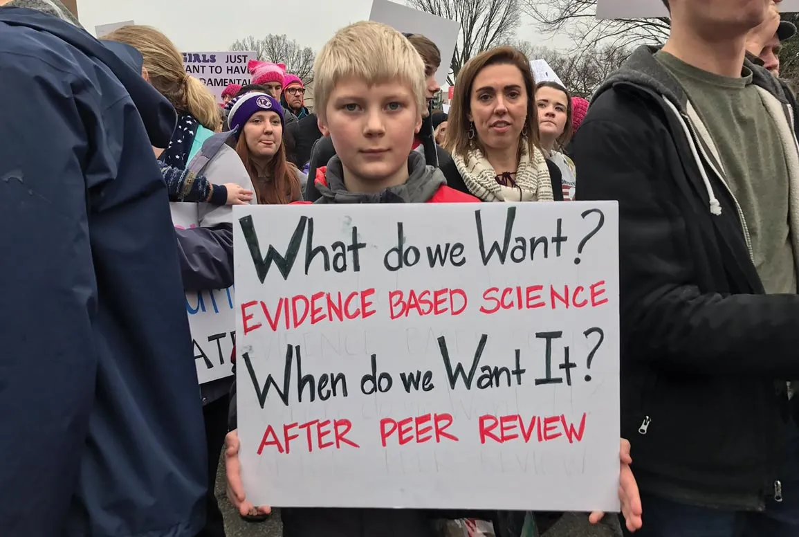 A boy demonstrates at the Washington, D.C March for Science on April 22, 2017. — photo by L.D. May